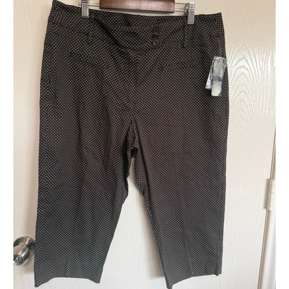 NWT Larry Levine Chocolate Brown Polka Dot Stretch Capri Y2K  Size 12